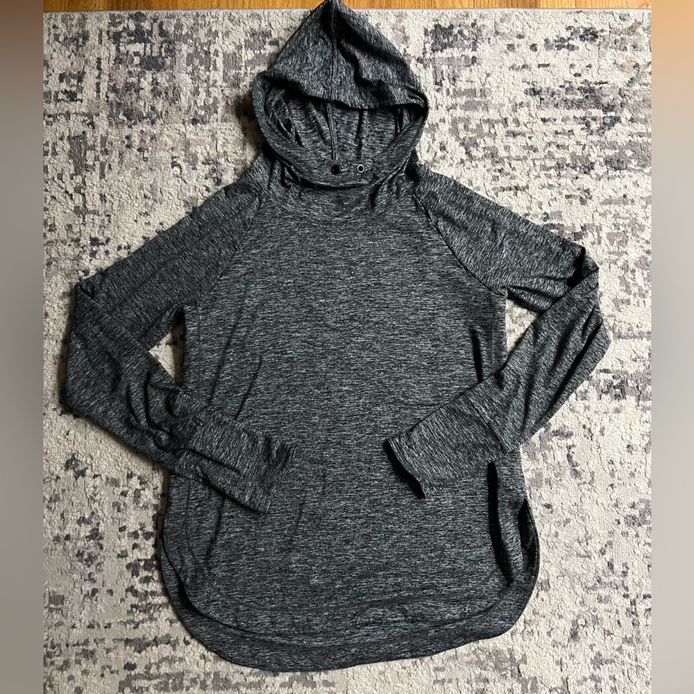 Athleta Heathered Charcoal Hooded Long-Sleeve Pullover